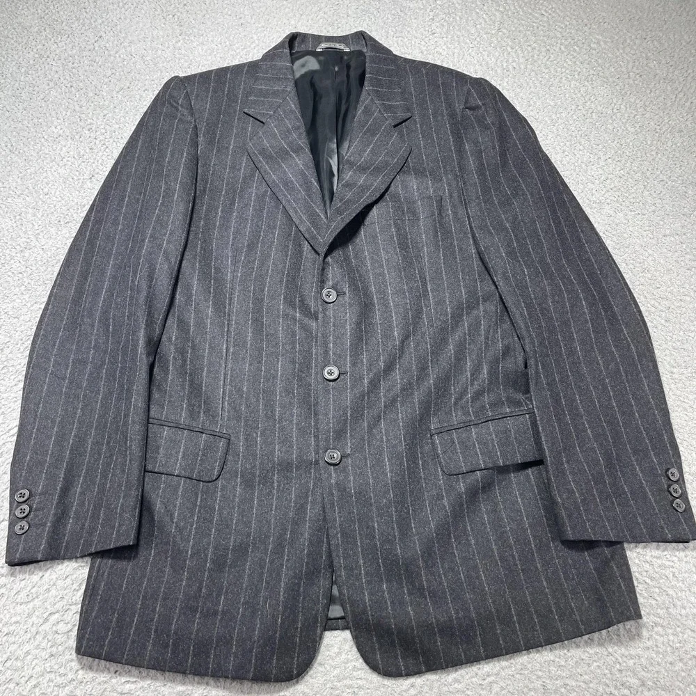 Banana Republic Suit Jacket Mens Size 42L Gray Pinstripe 3 Button Made Italy